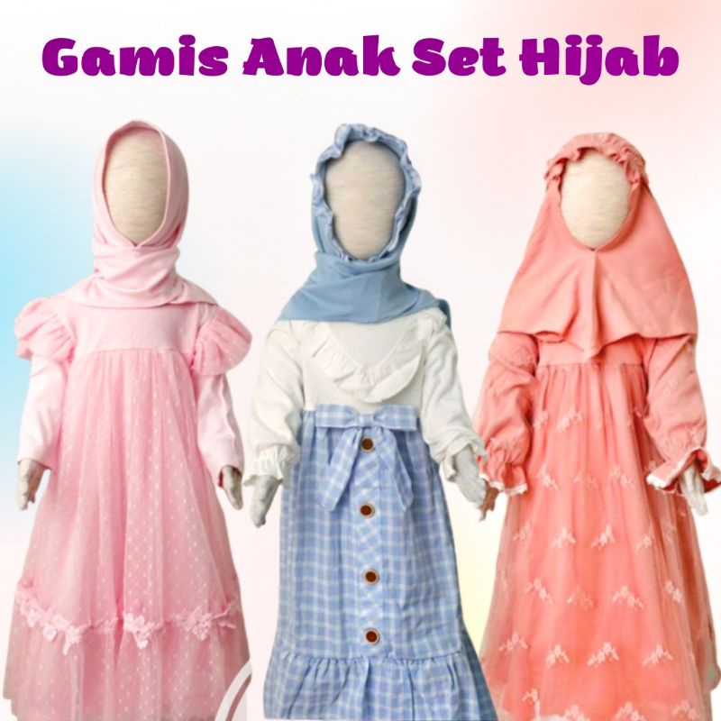 Aneka Baju Gamis Muslim Anak Perempuan 2-4Tahun Gamis Bayi Perempuan Tile Set Jilbab