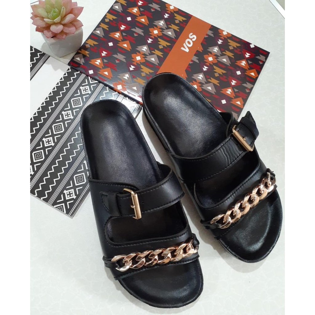 SANDAL BIRKEN SLOP PUYUH VARIASI RANTAI TRENDY G-13