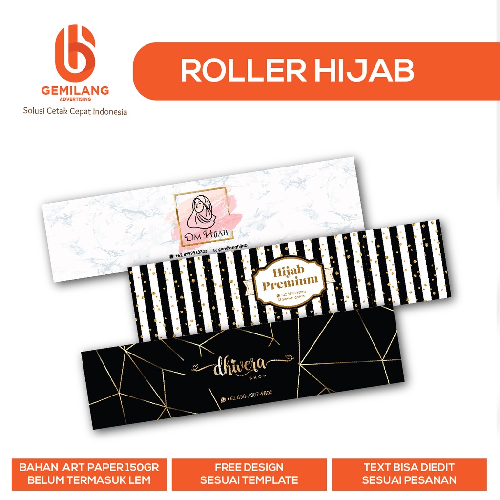 

CETAK ROLL HIJAB *FREE DESIGN* / ROLLER HIJAB / LABEL PENGIKAT HIJAB / SOUVENIR ROLL LABEL / SLEEVE HIJAB