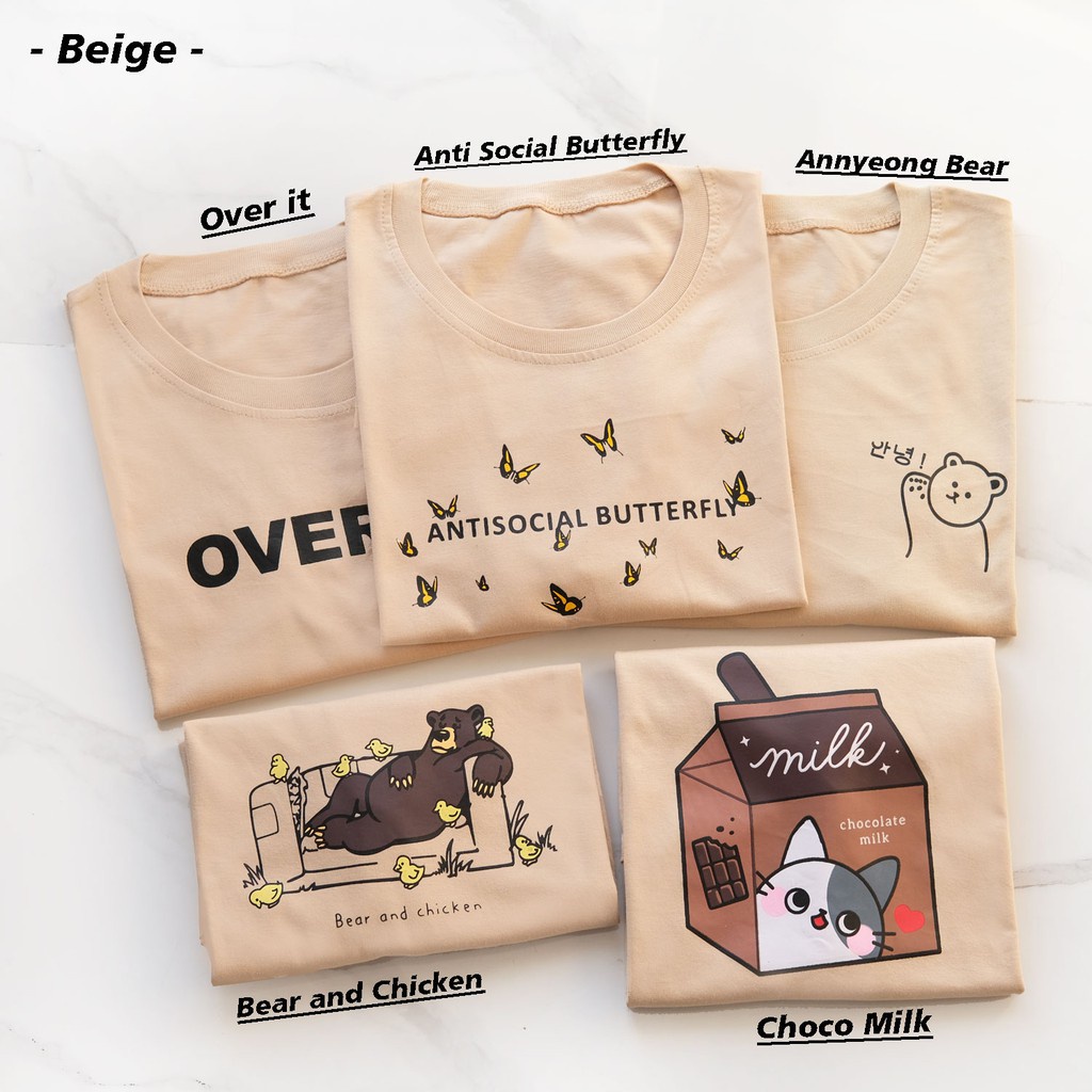 KAOS BEIGE BROWN OVERSIZE | BAJU TSHIRT TUMBLR TEE BECCA KHAKI CREAM COKLAT WANITA