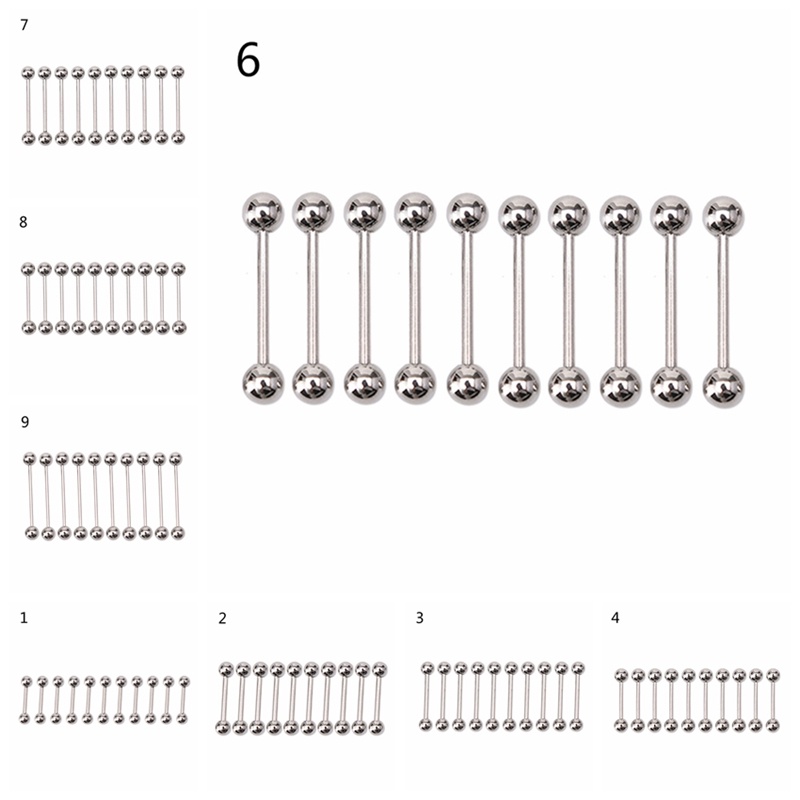 10 Pcs Cincin Puting Lidah Bentuk Barbel Bahan Stainless steel