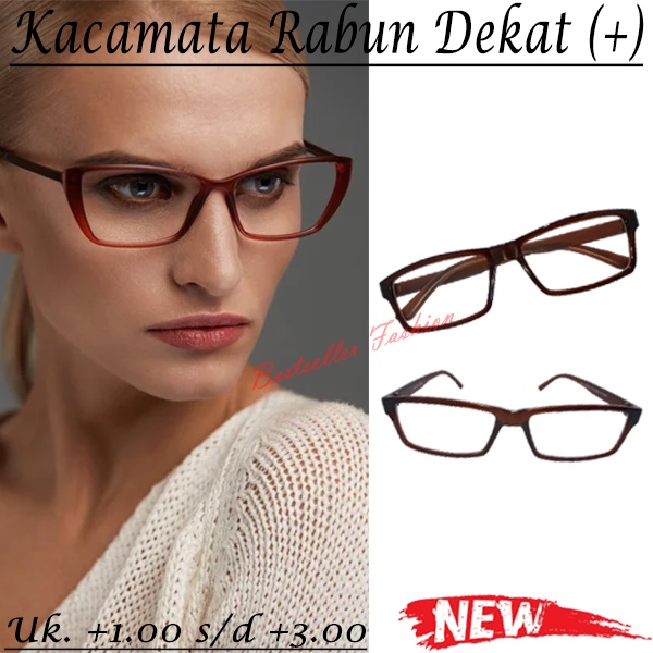 Kacamata Lensa Baca Plus (+) Frame Coklat Elegan Kacamata Rabun Dekat +1.00 - +3.00 Pria dan Wanita