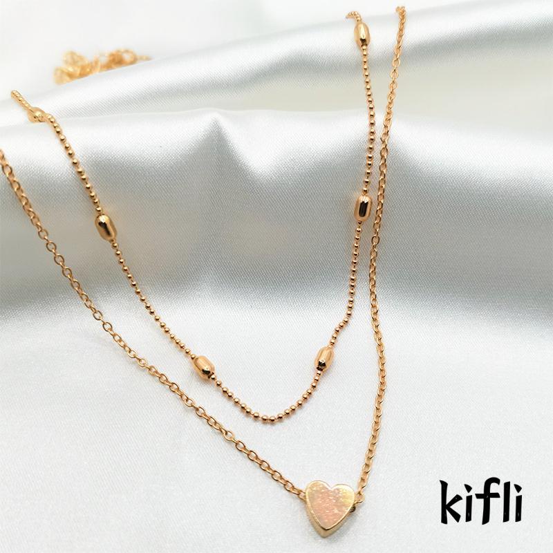 Kalung Multilayer Bahan Tembaga Bentuk Hati Untuk Wanita