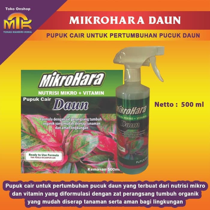 MIKROHARA DAUN 500 Ml Pupuk Daun Cair/Pupuk Tanaman/Pupuk Tanaman Hias/Pupuk Cair Tanaman