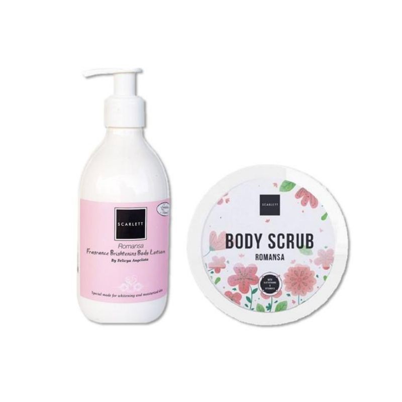 Paket 1 Scarlett Whitening Body Lotion Romansa + 1 Scarlett Whitening Body Scrub Romansa