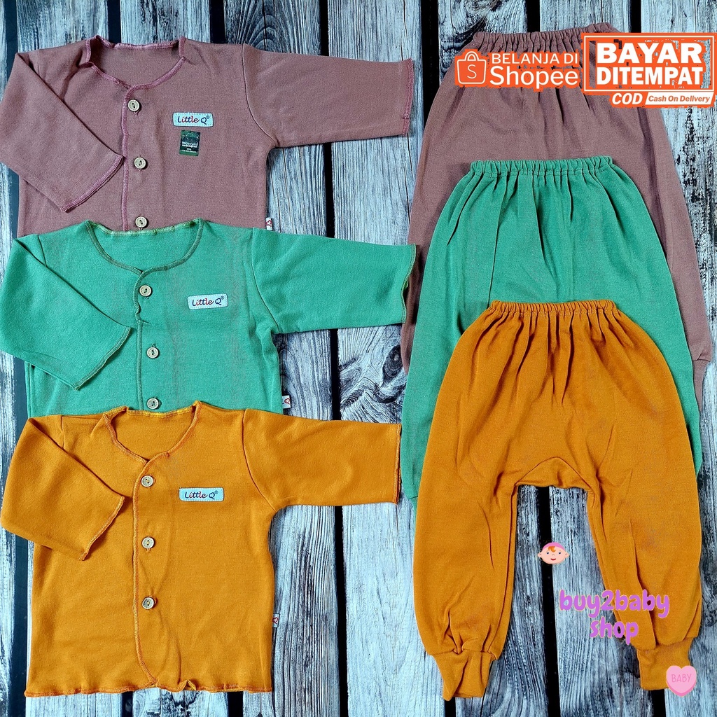 Ridges Little Q baju bayi setelan piyama panjang World Color Series 0-3 Bulan 3 PCS