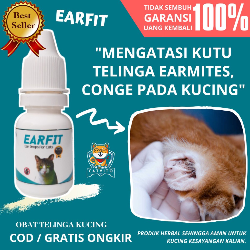 EARFIT Obat Tungau Kutu Telinga Kucing Earmites Ampuh Mengobati Conge Otitis Kuping Kucing