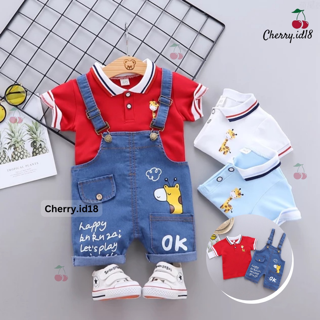 PUNCAK 11.11 Cherry COD Overall Anak Jerapah / Baju Kodok Anak / Setelan Anak Laki Laki / Overall Anak Import / Jumpsuit Anak Import - Motif Jerapah