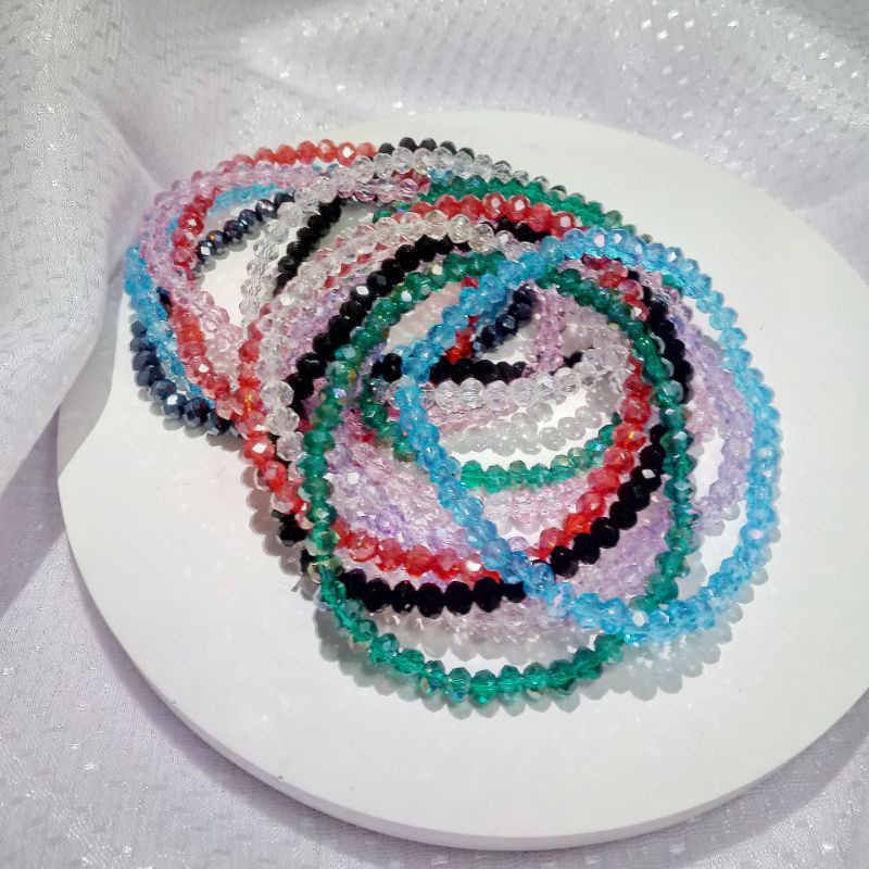 Gelang Kristal Manik Ceko Kristal 4mm Tali Senar Elastis Tebal