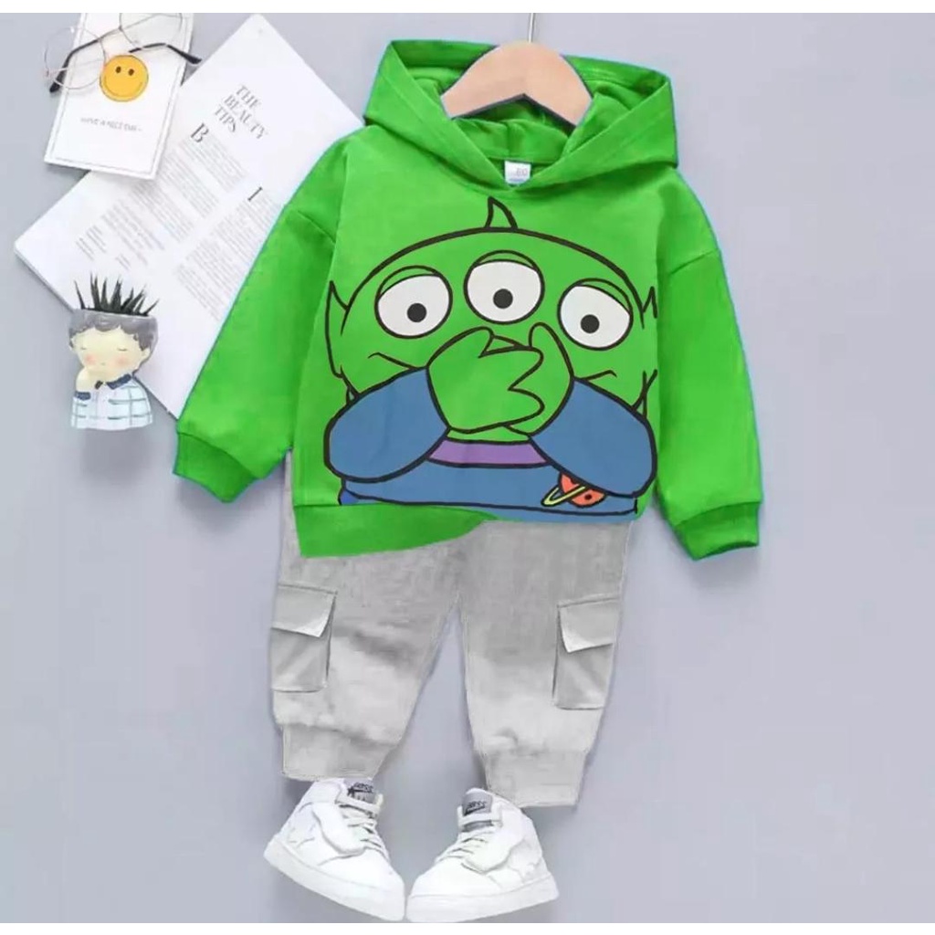 HOODIE ANAK TERBARU/SETELAN HOODIE MOTIF ALIEN 1-5 TAHUN