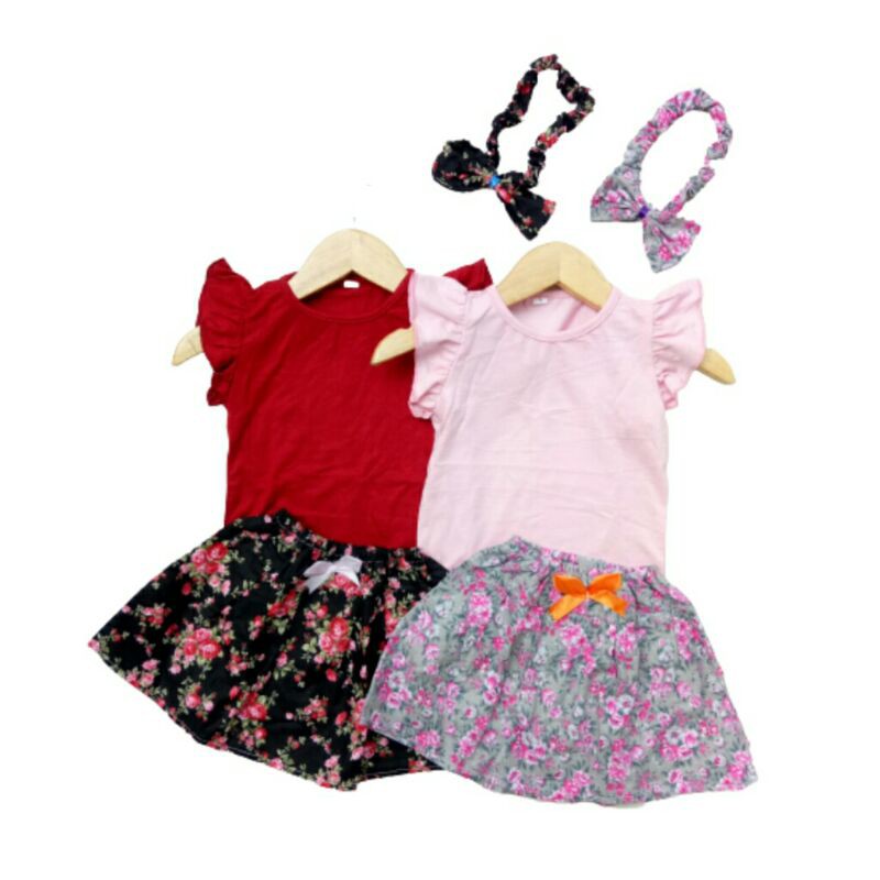 3bulan -2 tahun BABY SET Setelan anak perempuan lucu ruffle tee rok bandana