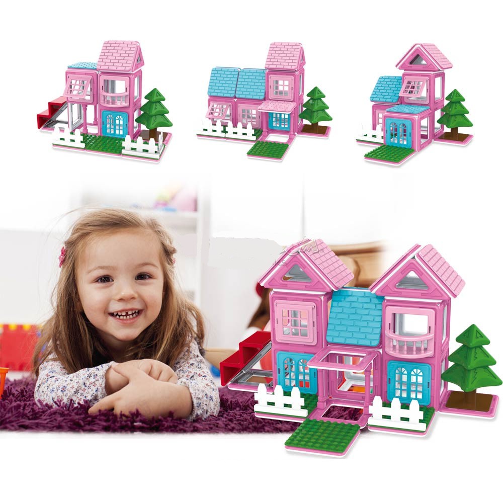 Magnetic Blocks House Set Pink Bricks Kingdom House Set 3d brain training Connetix Magformers