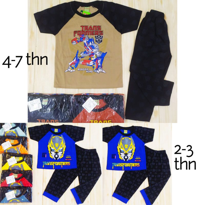 SETELAN CP RIKO POP IT ULTRAMAN SPIDERMAN TRANSFORMERS 2-7 THN BAJU ANAK-Transformer