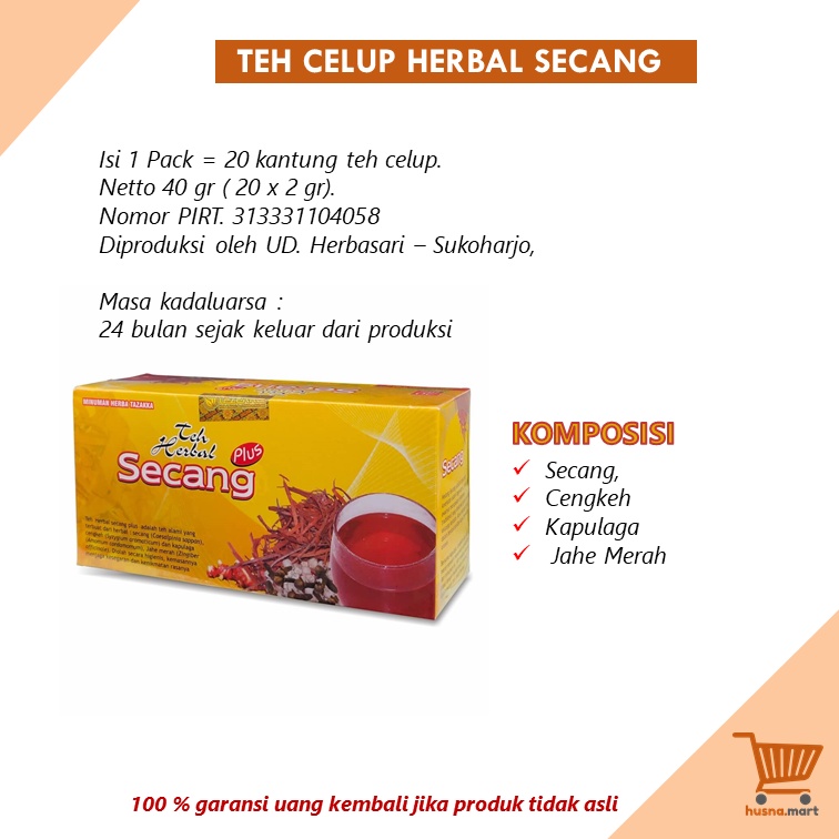 Teh Celup Kayu Secang Plus Minuman Herbal Kesehatan Daya Tahan Tubuh - Tazakka isi 20 Kantung