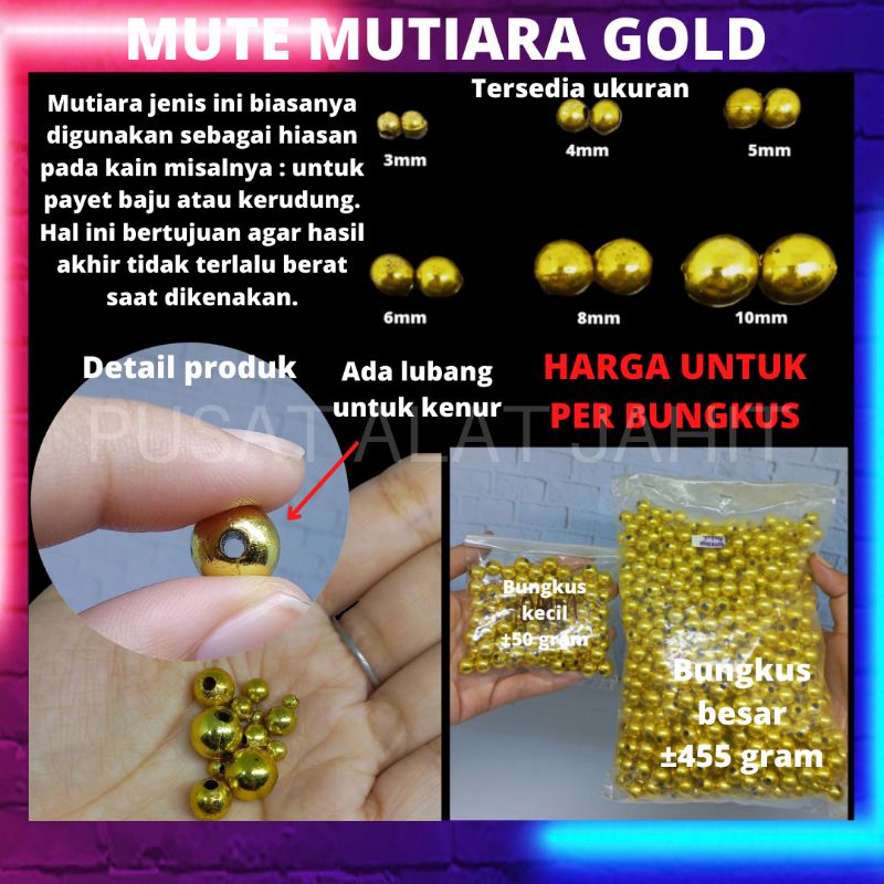 Mute mote manik manik payet mutiara sentetis bulat gold