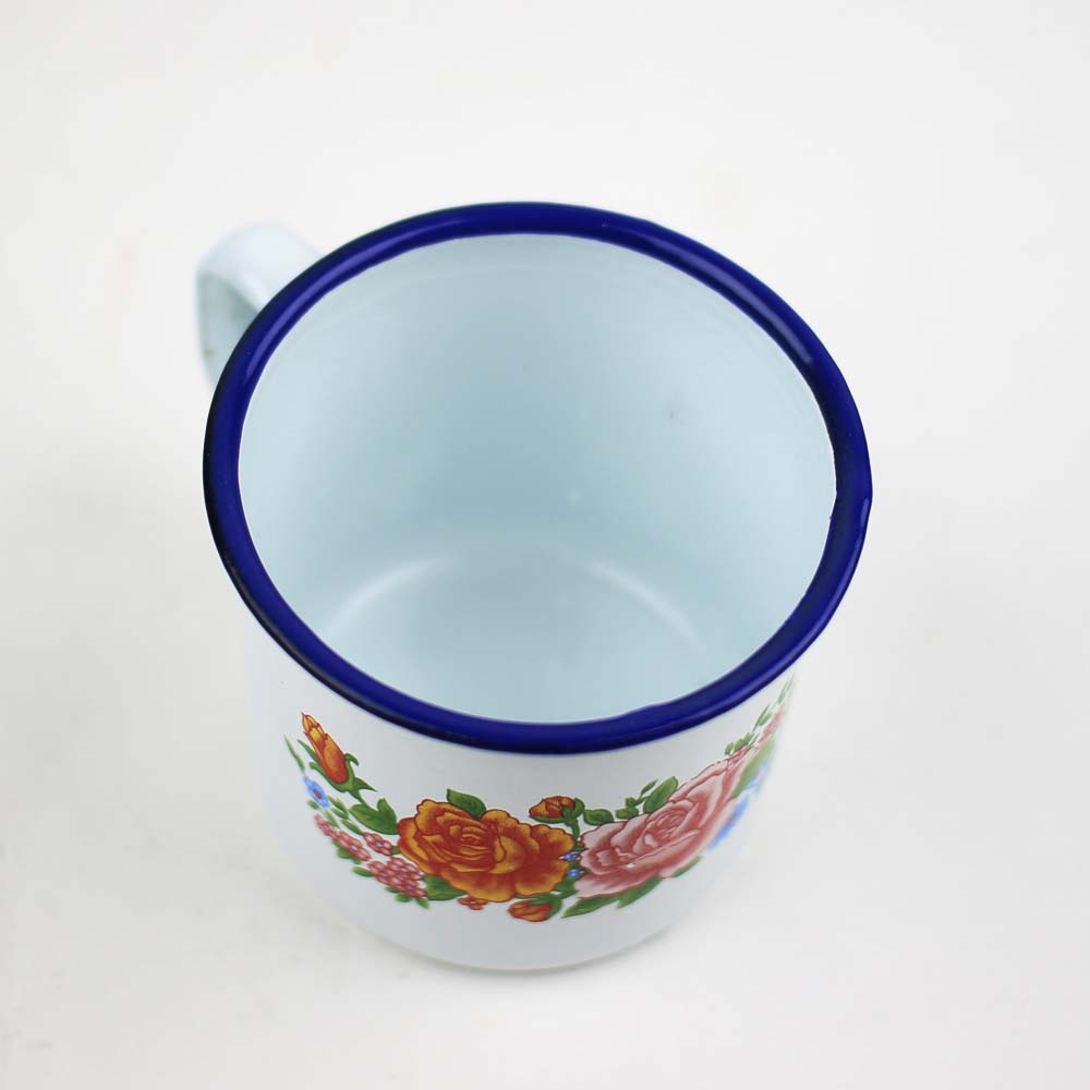 Cangkir kembang enamel / Mug enamel bunga + Tutup 5308