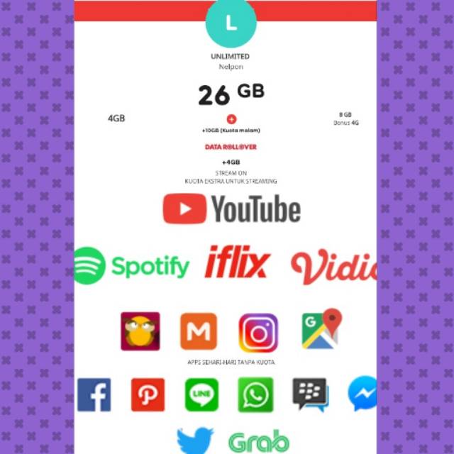 Kuota Data INDOSAT Freedom Combo L 26GB 4GB + 8GB + 10GB 12GB 22GB Masa Aktif Kartu Kuota 30 Hari