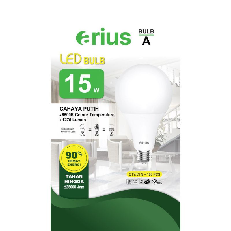 ARIUS Lampu LED/ Bohlam LED Bulb Hemat Energi Arius 15Watt