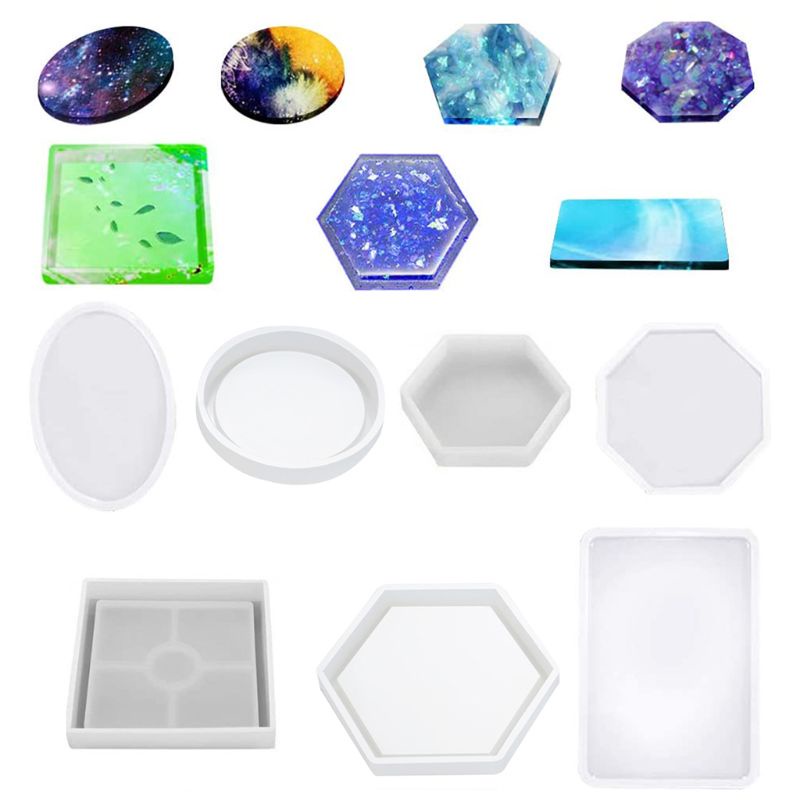 SIY  7 Pcs Resin Silicone Molds, DIY Crystal Coaster Silicone Molds for DIY Craft Making Casting with Resin, Cement, Concrete