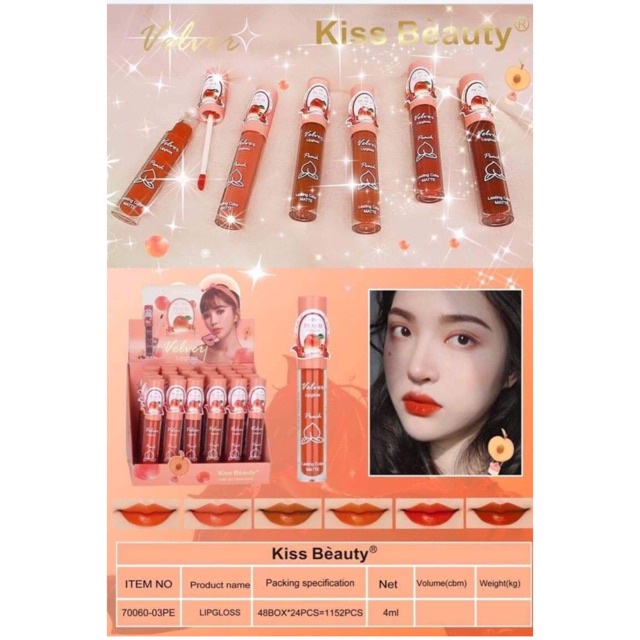 [Per Batang] Lipcream Kiss Beauty Velvet Peach Lipgloss 70060-03PE