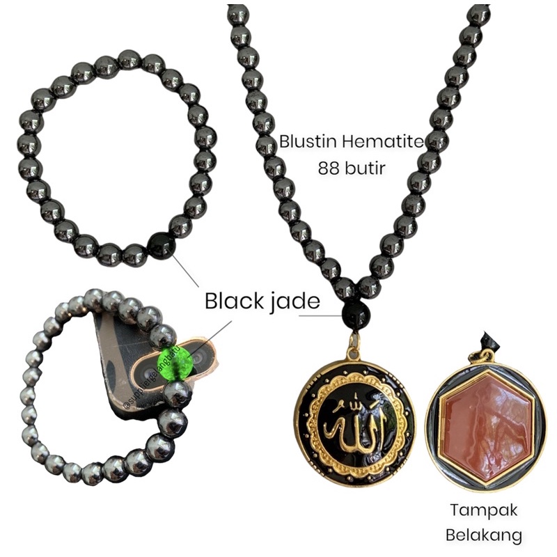 GANNAMYONG Allah Gold Blustin 88butir Black Jade Aceh