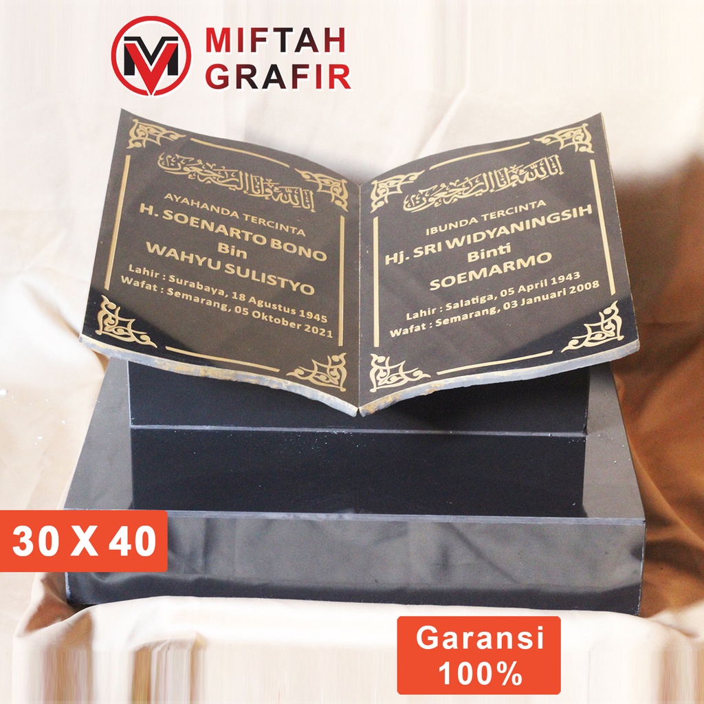 Batu Nisan Granit Model Bentuk Buku Dua Nama Dudukan Maesan Nissan Makam Kuburan Kijing Murah A23 KG