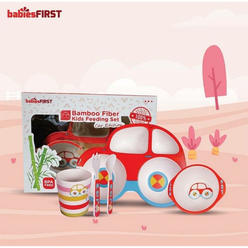 BABIESFIRST Bamboo Kids Feeding  Set  3D Alat Makan Anak Karakter Animal / Car / Zoo