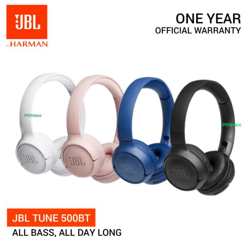 JBL TUNE 500BT On-Ear Wireless Bluetooth Headphone Garansi Resmi IMS - Black Blue White Pink T500 BT