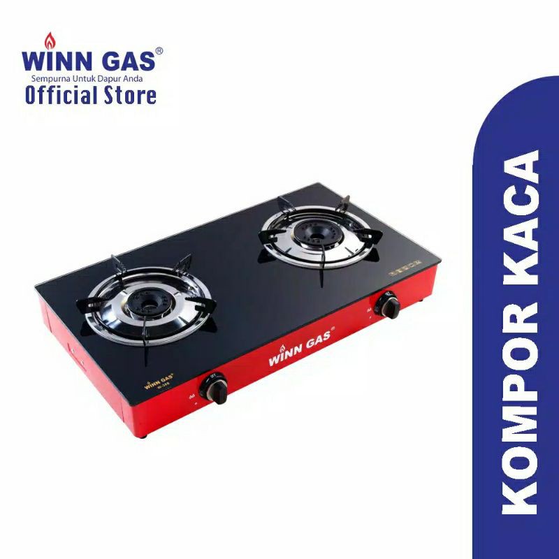 Winn Gas , W 388  , Win Gas ,  Kompor Gas Kaca , 2 Tungku + Selang Regulator Winn Gas