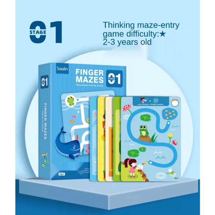 Saalin Maze Concentration Training Wipe Clean Mainan Edukasi Anak FINGER MAZES Level 1 Mainan montes