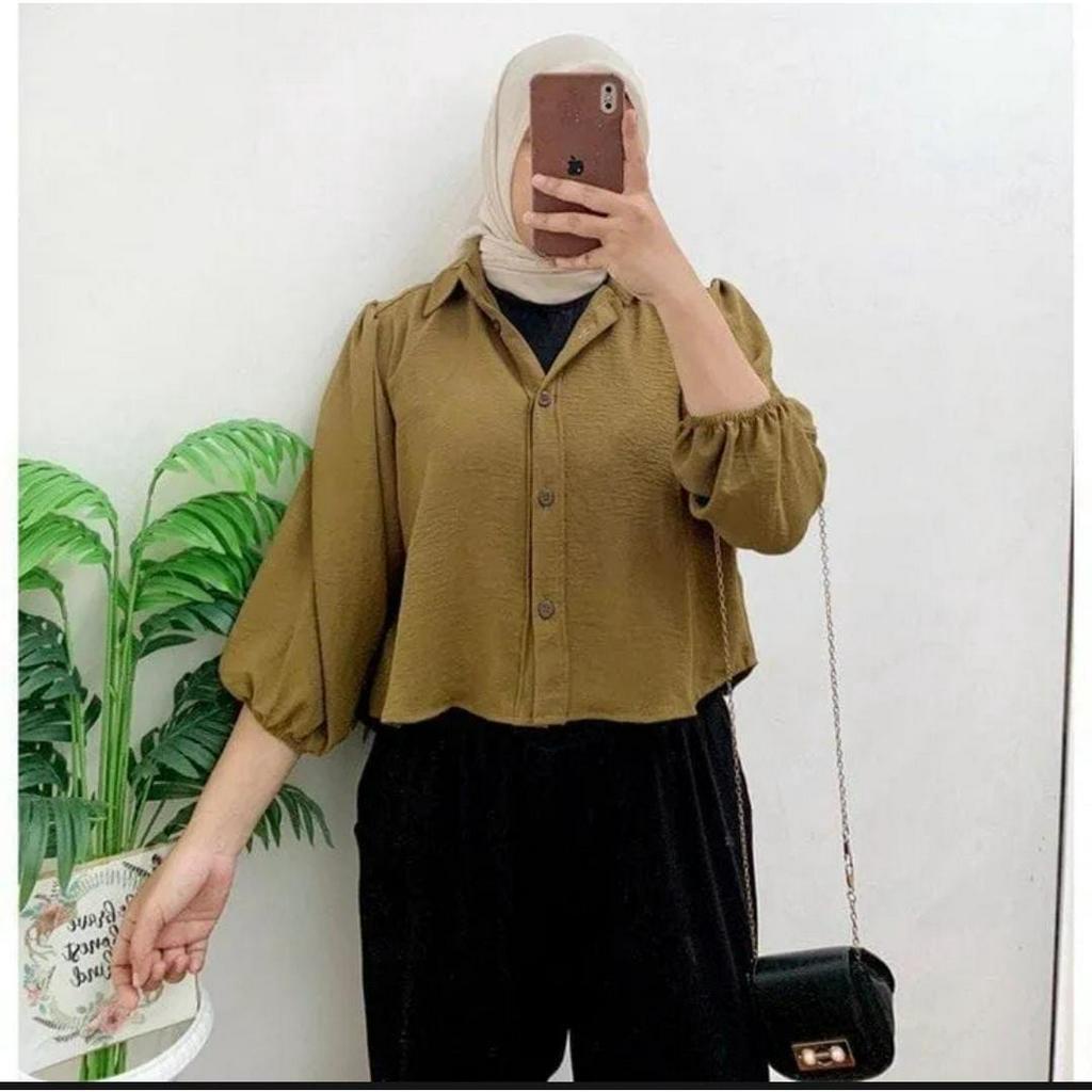 Karina Blouse Baju wanita crop top kemeja wanita bahan krinkle