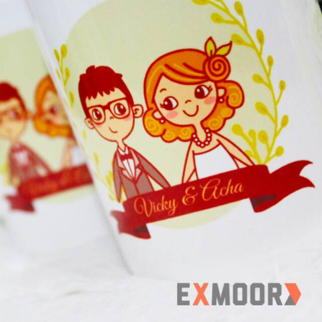 Kado Pernikahan Mug Couple Bride Groom Floral