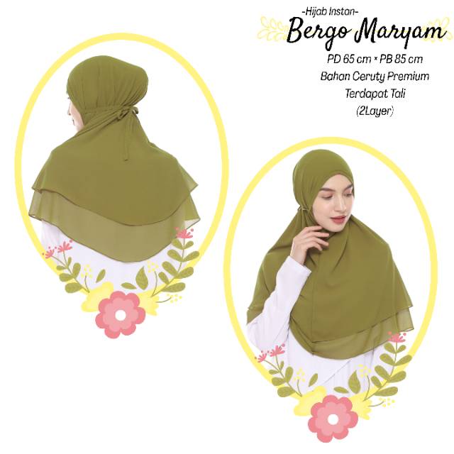 TERMURAHH!!! HIJAB / JILBAB DEWASA - BERGO MARYAM INSTAN 2LAYER - BEST SELLER - BAHAN CERUTY PREMIUM