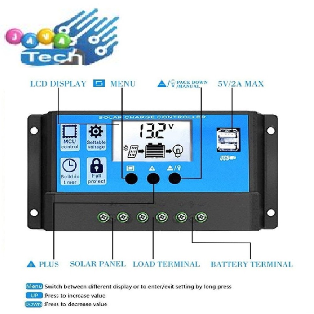 Solar Charge Controller PWM LCD Display Dual USB Output 12V/24V 10A
