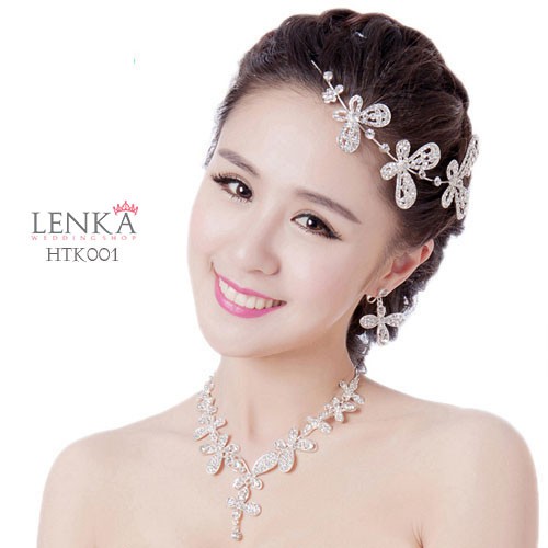 Paket Tiara Kalung Anting Kupu-Kupu Aksesoris Wedding Modern Lenka - HTK001