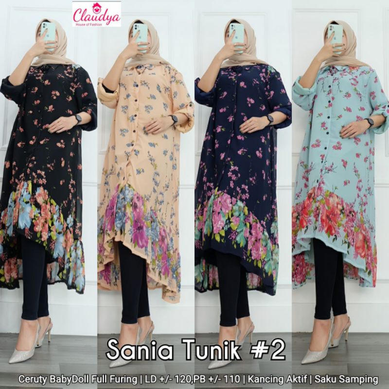 TUNIK CERUTI BABYDOLL MOTIF BUNGA SANIA TUNIK #2 BY CLAUDYA