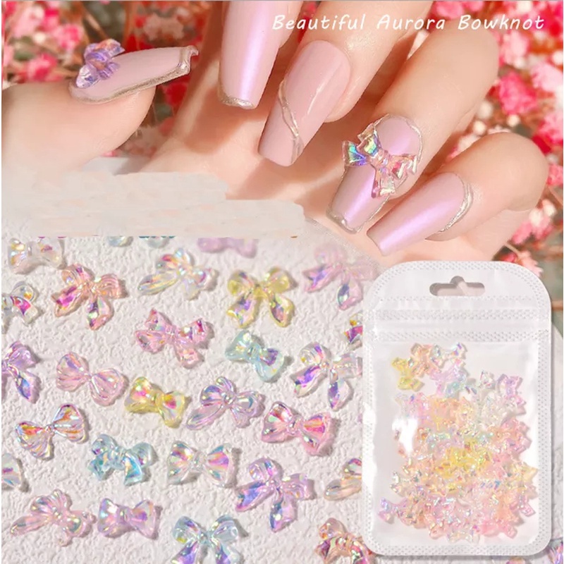 30 / 48 Pcs Dekorasi Nail Art Bentuk Beruang 3D Bahan Akrilik Warna Campur