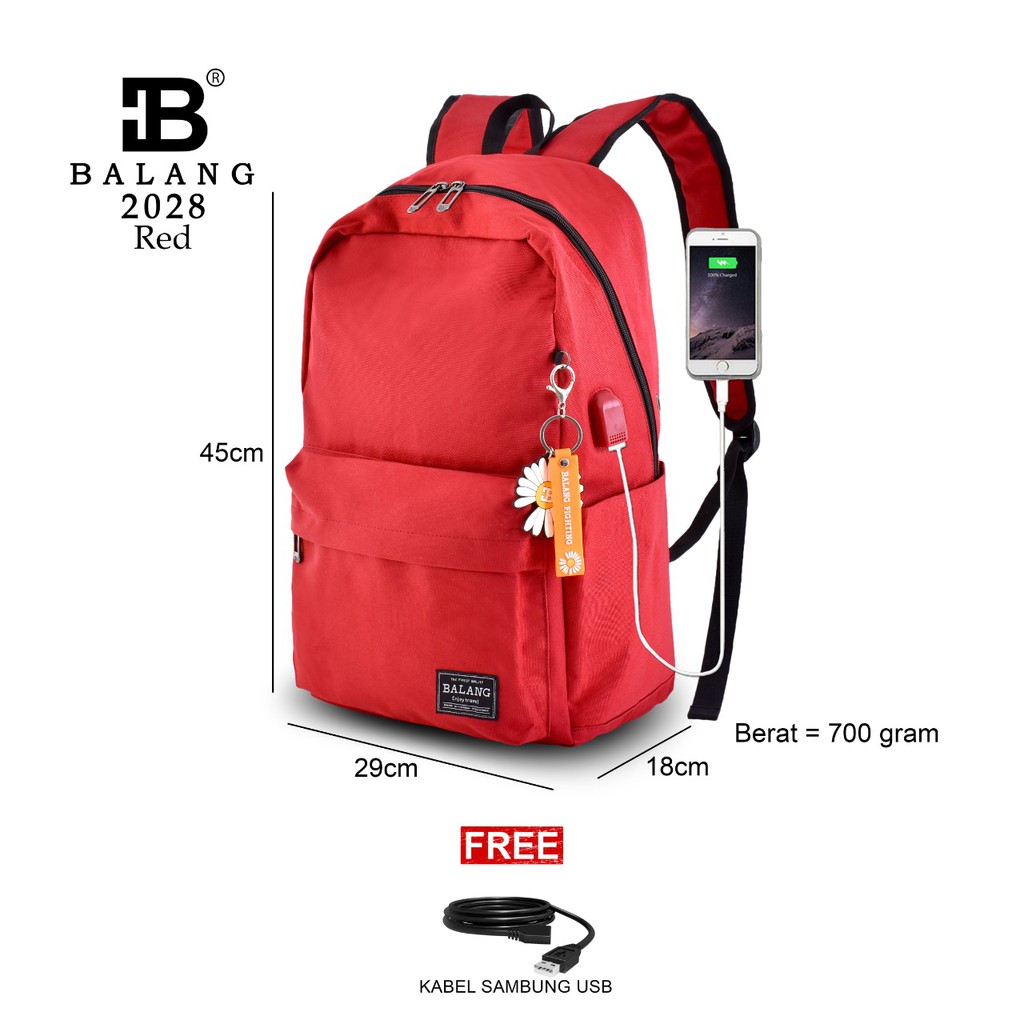 Tas Balang 2028 Ransel Fashion Tas Wanita Warna Ransel Sekolah (Free Kabel Extension USB)