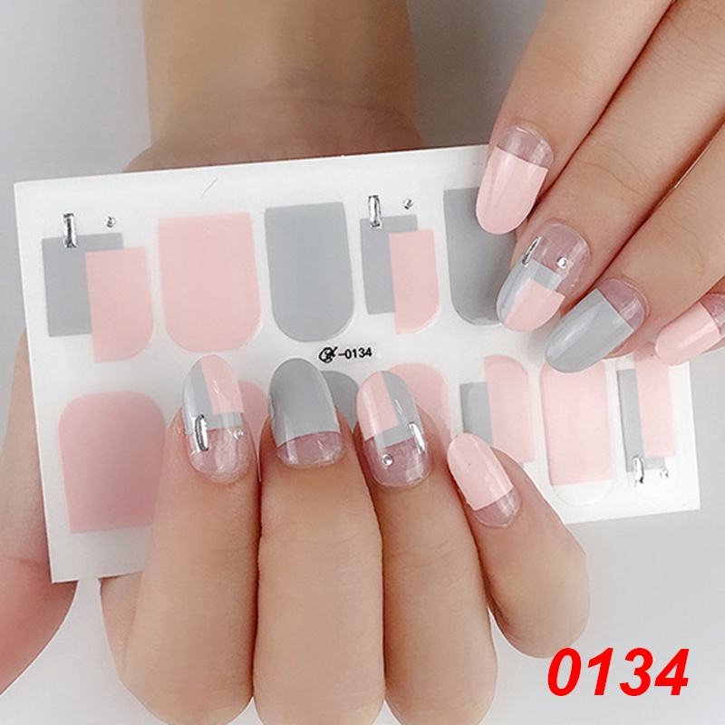 0132-0147 14pcs / Lembar Stiker Kuku Palsu Warna Bronzing Untuk Nail Art Diy