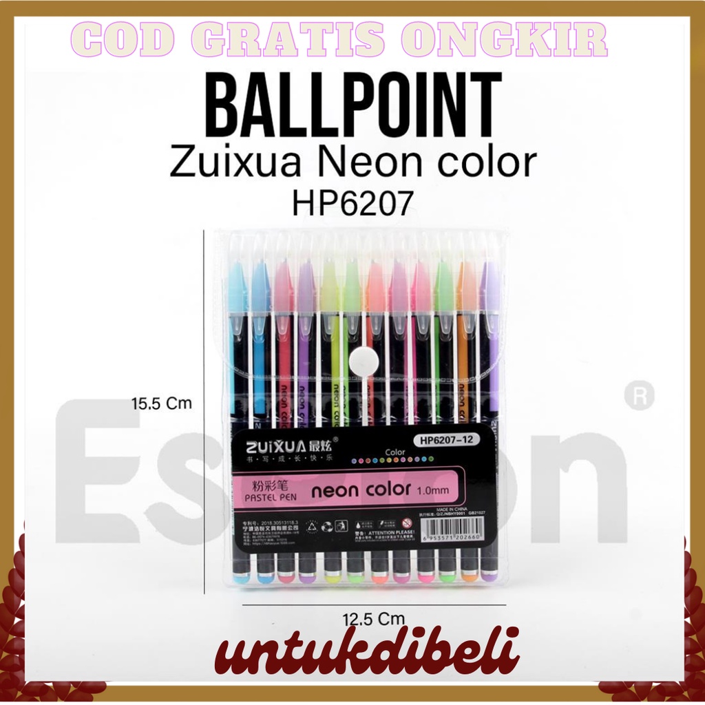 

Pulpen Gel Warna NEON Color Zuixua 6207 12 Pcs - 1pack Pulpen NEON