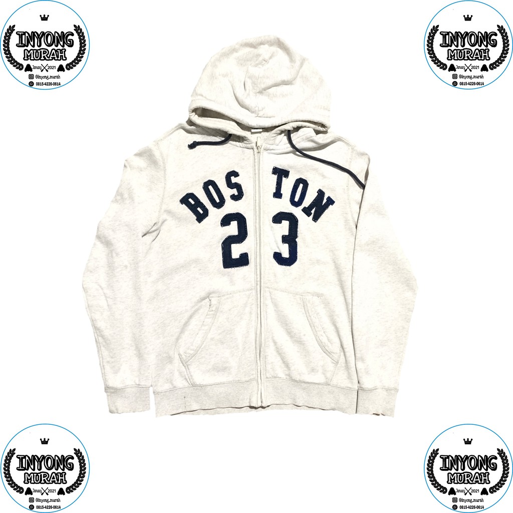Zipp Hoodie Polham Boston Putih Silver Original Second