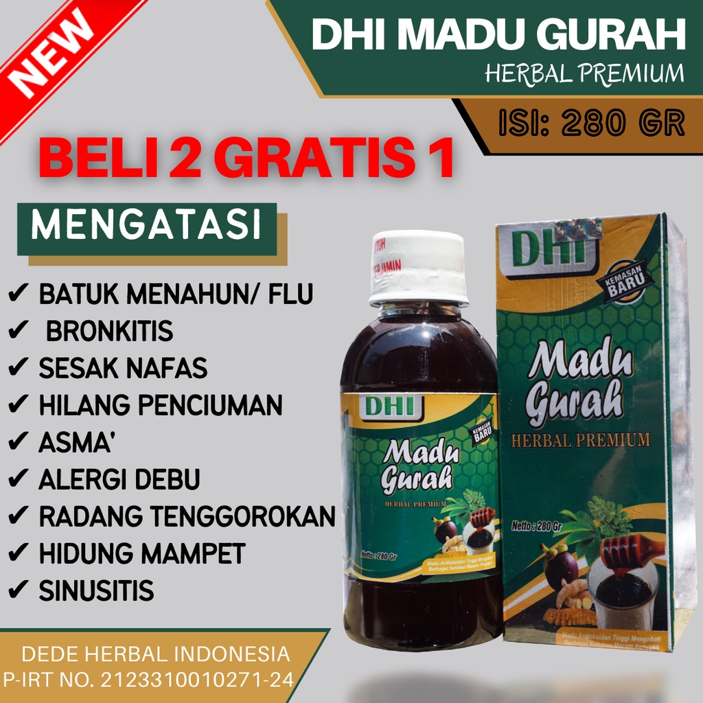 Dhi Madu GURAH HERBAL PREMIUM Asli Original DHI Gurah Madu Untuk Bronkitis, Radang Tenggorokan, Batu