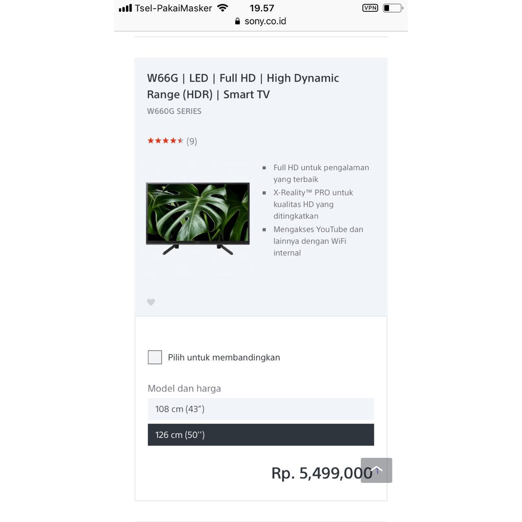 TV sony 50 inch Smart TV lengkap dengan dus & Garansi Harga cuma 4 juta