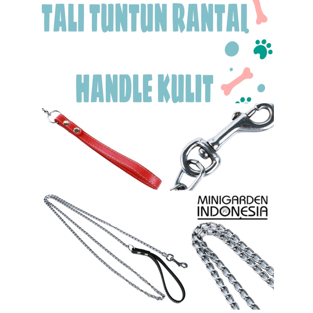 TALI TUNTUN RANTAI HANDLE KULIT dog leash dog chain rantai anjing