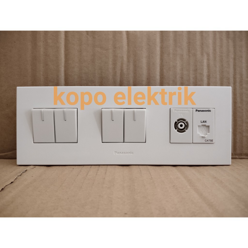 Panasonic Double Saklar Seri + Soket TV , Outlet Data Style White 3 Gang Tanam Minimalis