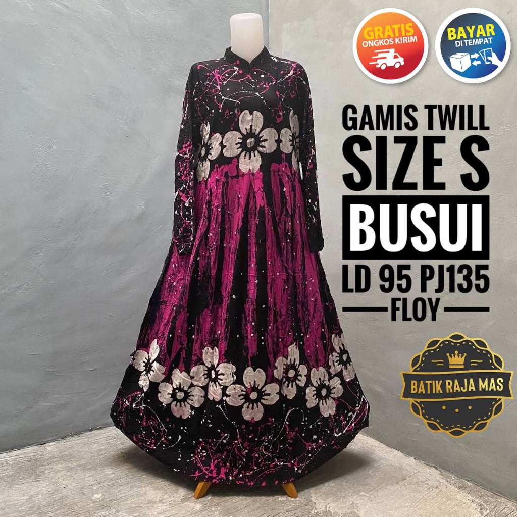 Baju Gamis Wanita Remaja Dewasa Kekinian Syari Raya Lebaran Motif Batik Abstrak Busui Resleting Depa