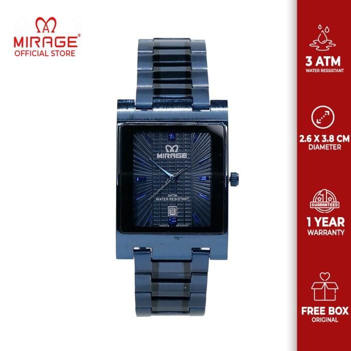 Mirage Jam Tangan Segi Analog Ori Pria Garansi Biru Navy List 7045M