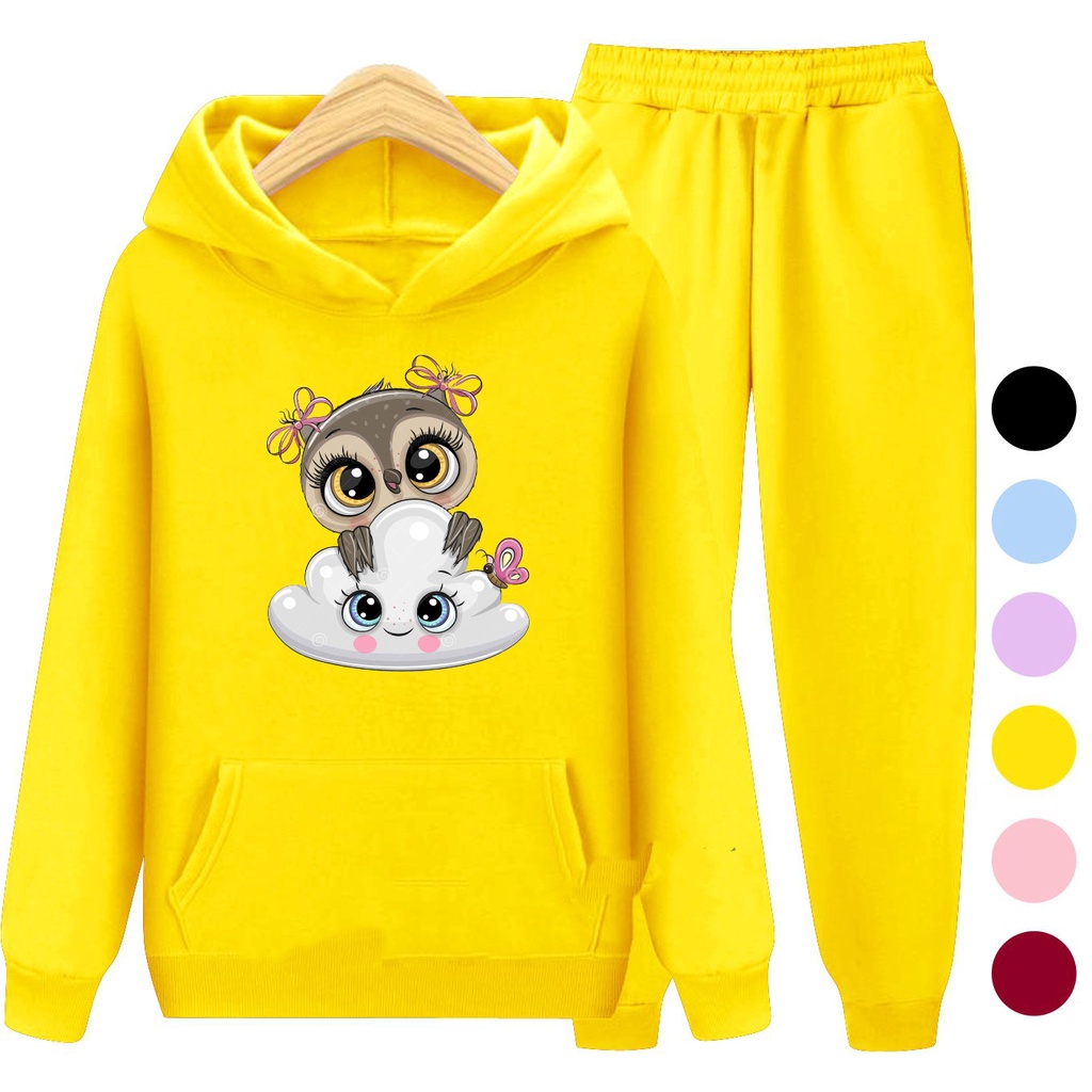 Setelan Sweater Anak + Celana OWL / Set Sweater Hoodie Anak Perempuan Usia 3-15 Tahun