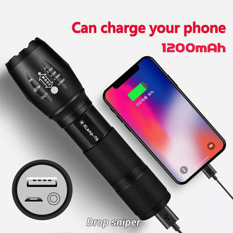 E17U Senter LED Cree XM-L T6 Dengan Powerbank 1200mAh