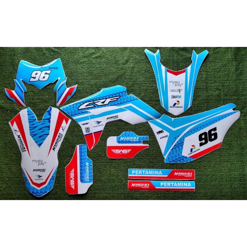 DECAL STICKER CRF 150L, KLX DTRACKER MANDALIKA RACING FULLBODY DESIGN BEBAS REQUEST